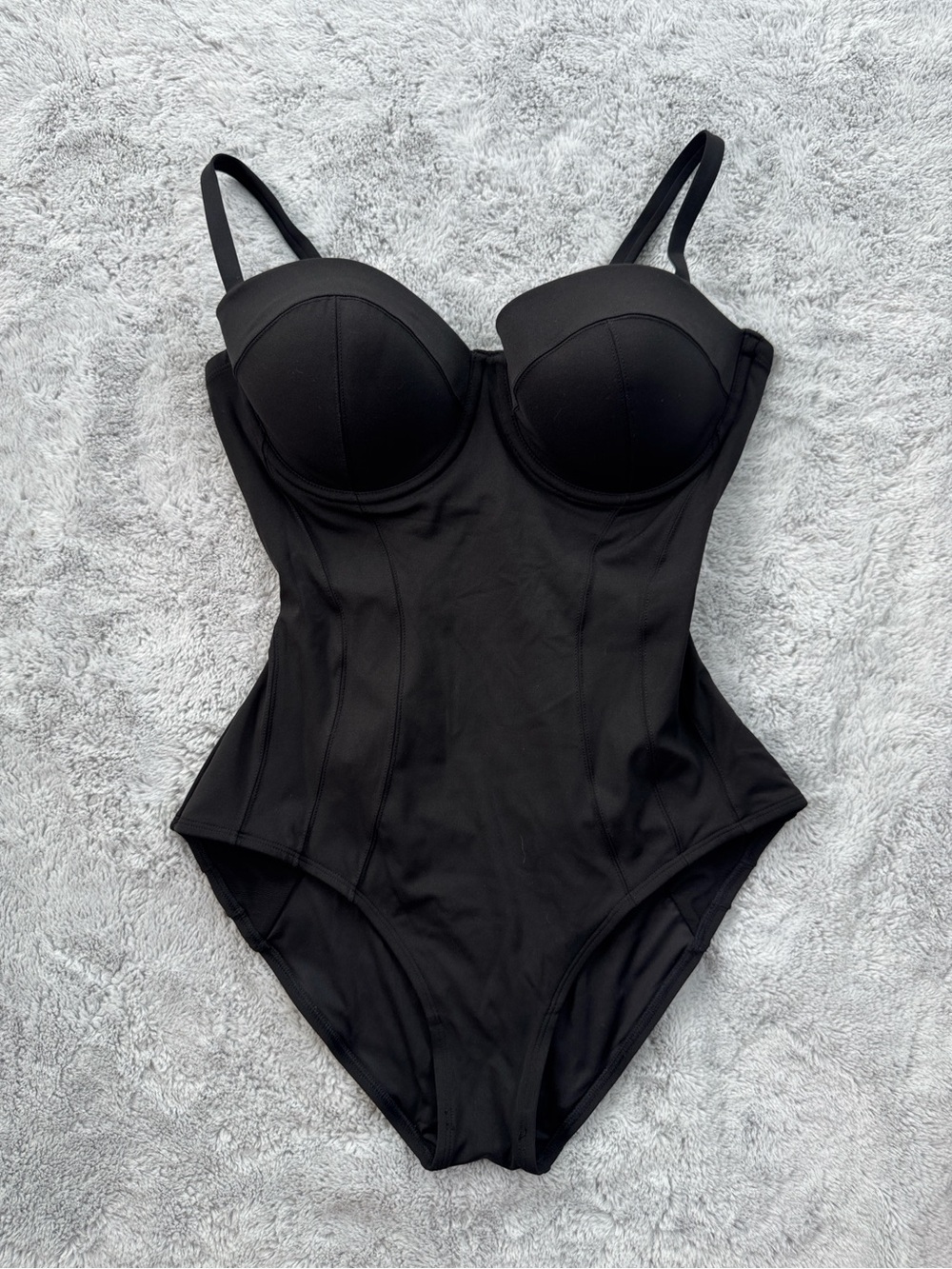TA3 NWOT Lushy Snatched Waist Corset Back Swimsuit Black Large Short